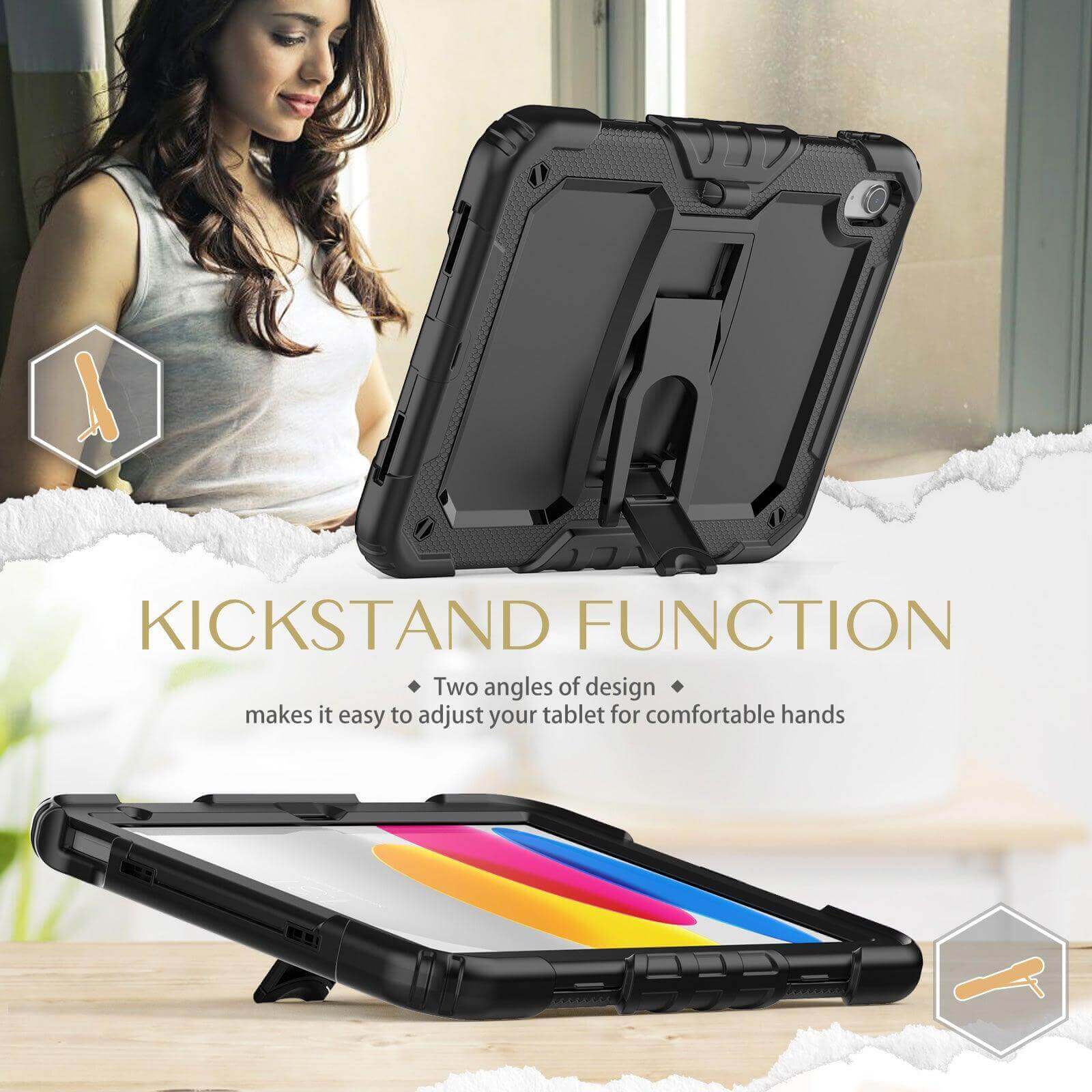 iPad (A16) 11th/10th Gen 11/10.9 Inch Heavy Duty Case with Built‑in Kickstand