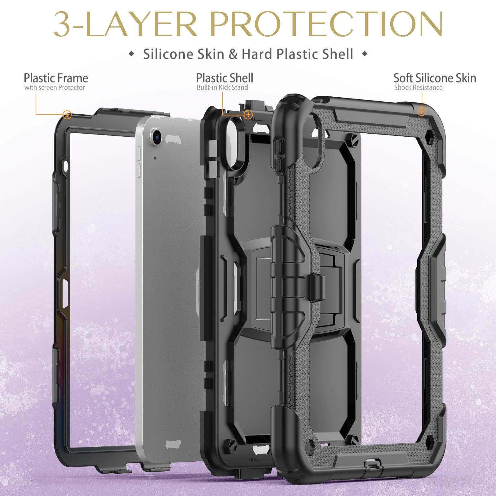 iPad (A16) 11th/10th Gen 11/10.9 Inch Heavy Duty Case with Built‑in Kickstand