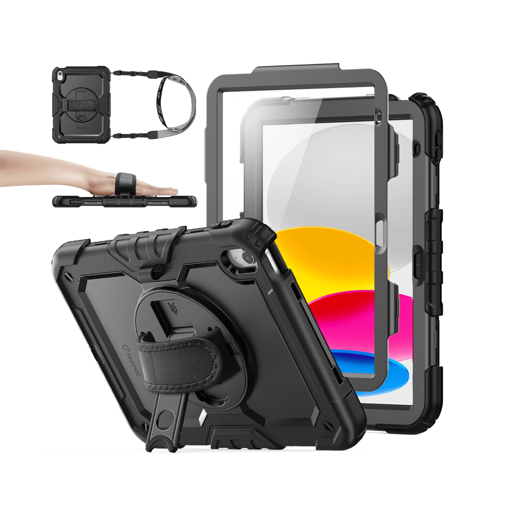 iPad A16/10th Gen rugged case with hand strap, black