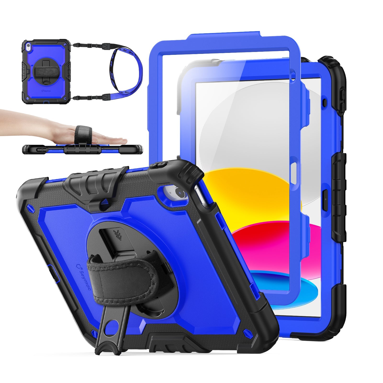 iPad A16/10th Gen rugged case with hand strap, Blue