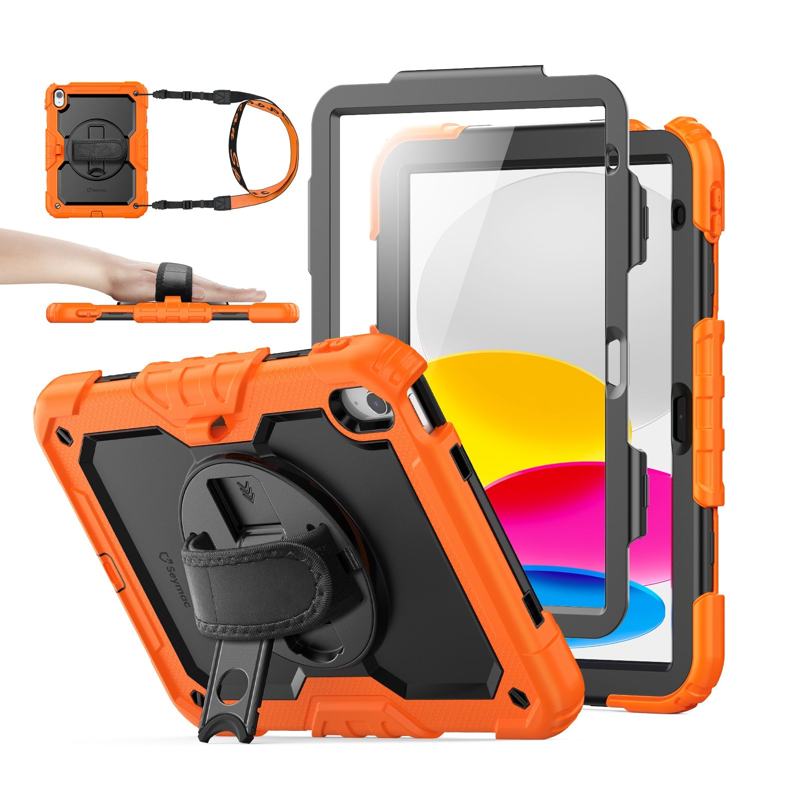 iPad A16/10th Gen rugged case with hand strap, Orange