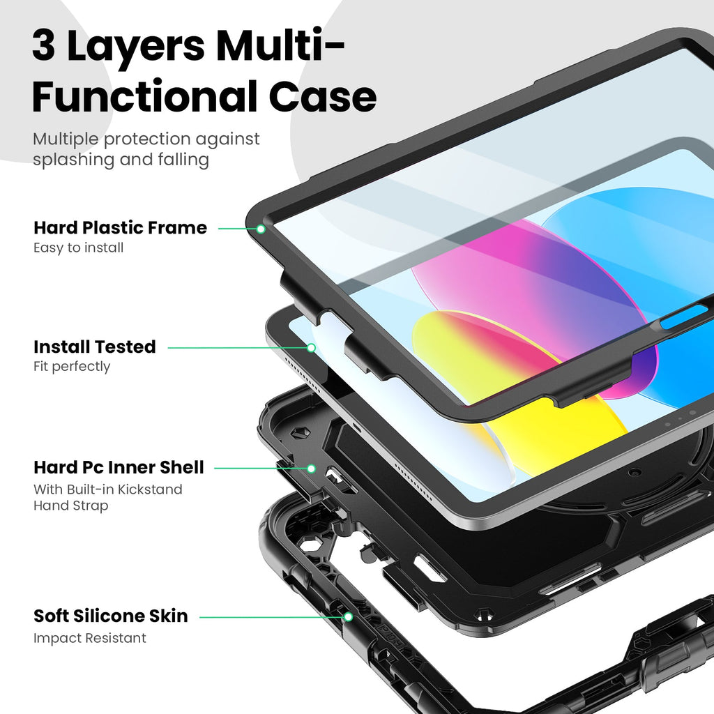 iPad (A16) 11th/10th Gen 11/10.9 Inch Rugged Case with 360° Rotating Hand Grip