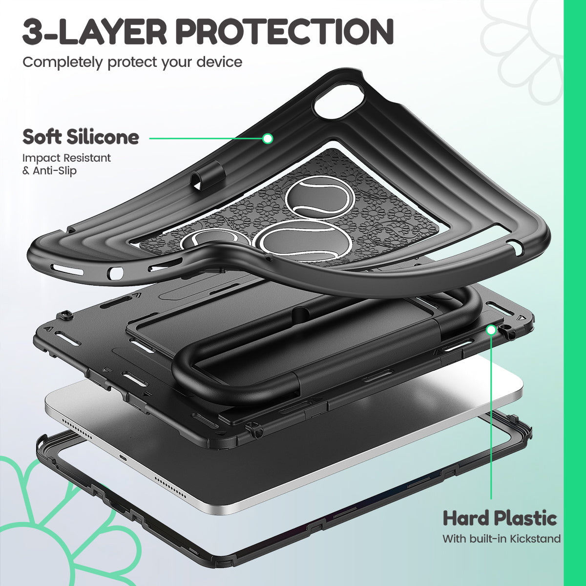 iPad (A16) 11th/10th Gen 11/10.9 Inch Kids Tablet Case - Shockproof Handle Stand Cover,Black-t4option0_5
