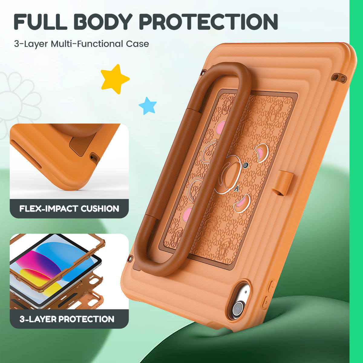 iPad (A16) 11th/10th Gen 11/10.9 Inch Kids Tablet Case - Shockproof Handle Stand Cover,Ginger-t4option0_3