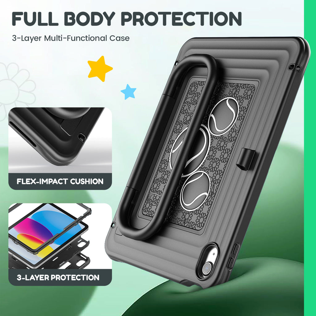 iPad (A16) 11th/10th Gen 11/10.9 Inch Kids Tablet Case - Shockproof Handle Stand Cover,Black-t4option0_5