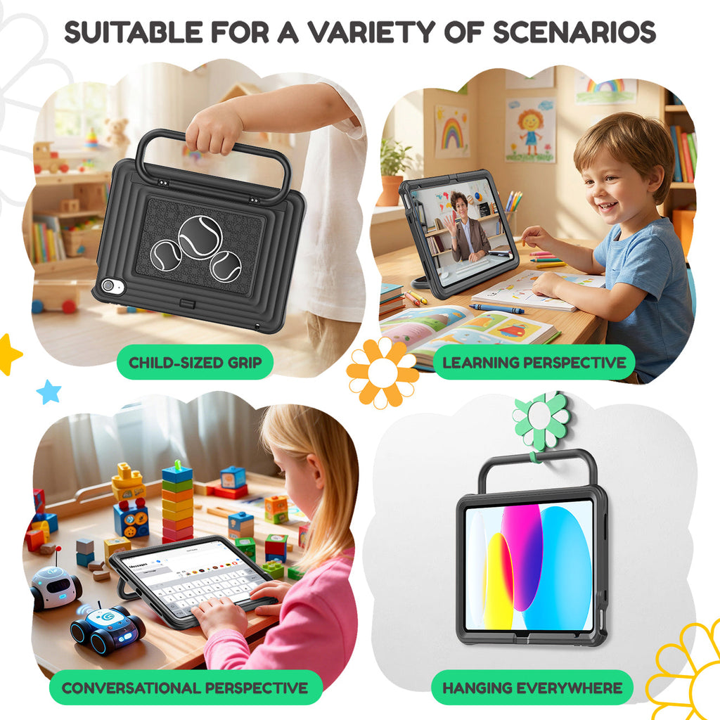 iPad (A16) 11th/10th Gen 11/10.9 Inch Kids Tablet Case - Shockproof Handle Stand Cover,Black-t4option0_5