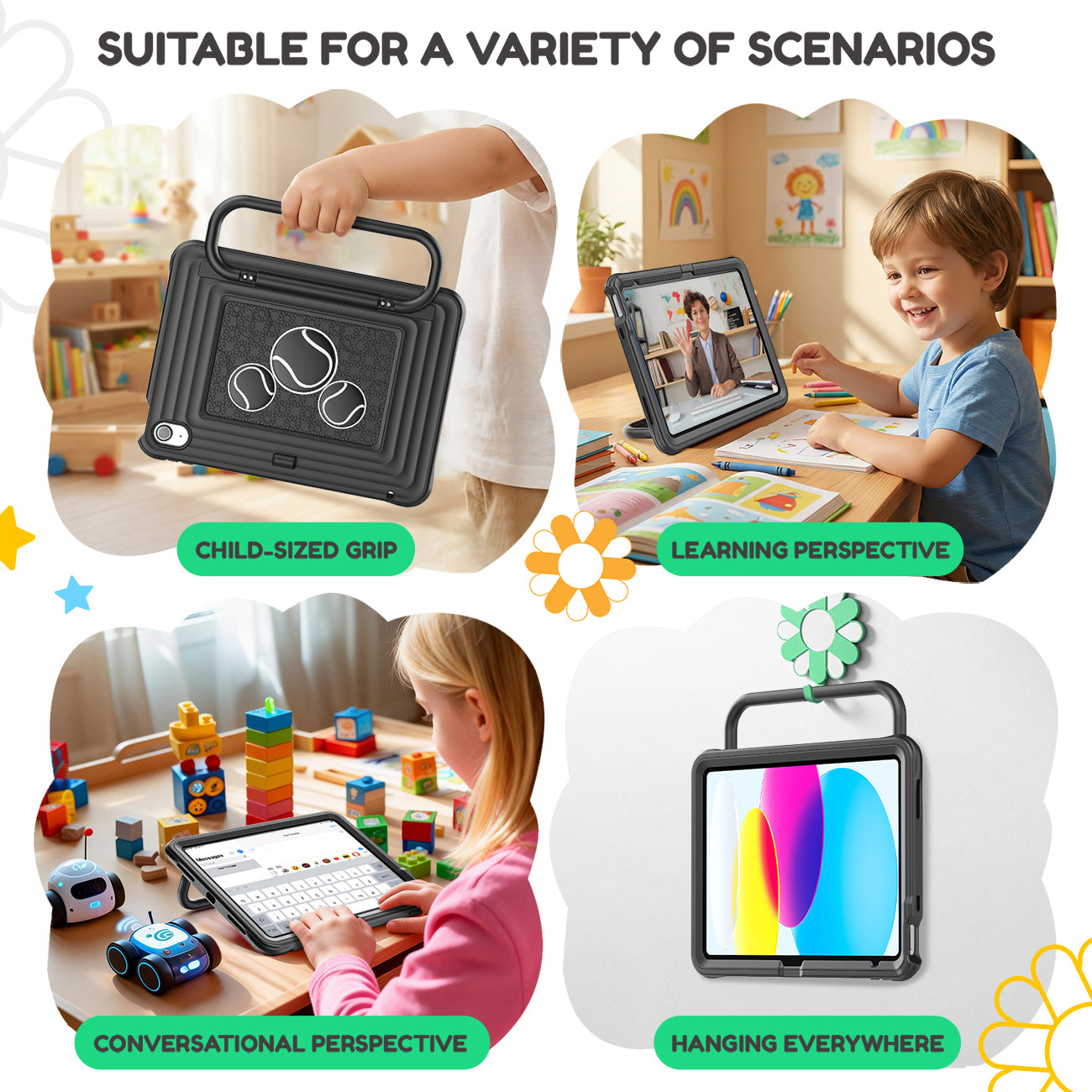 iPad (A16) 11th/10th Gen 11/10.9 Inch Kids Tablet Case - Shockproof Handle Stand Cover,Black-t4option0_5