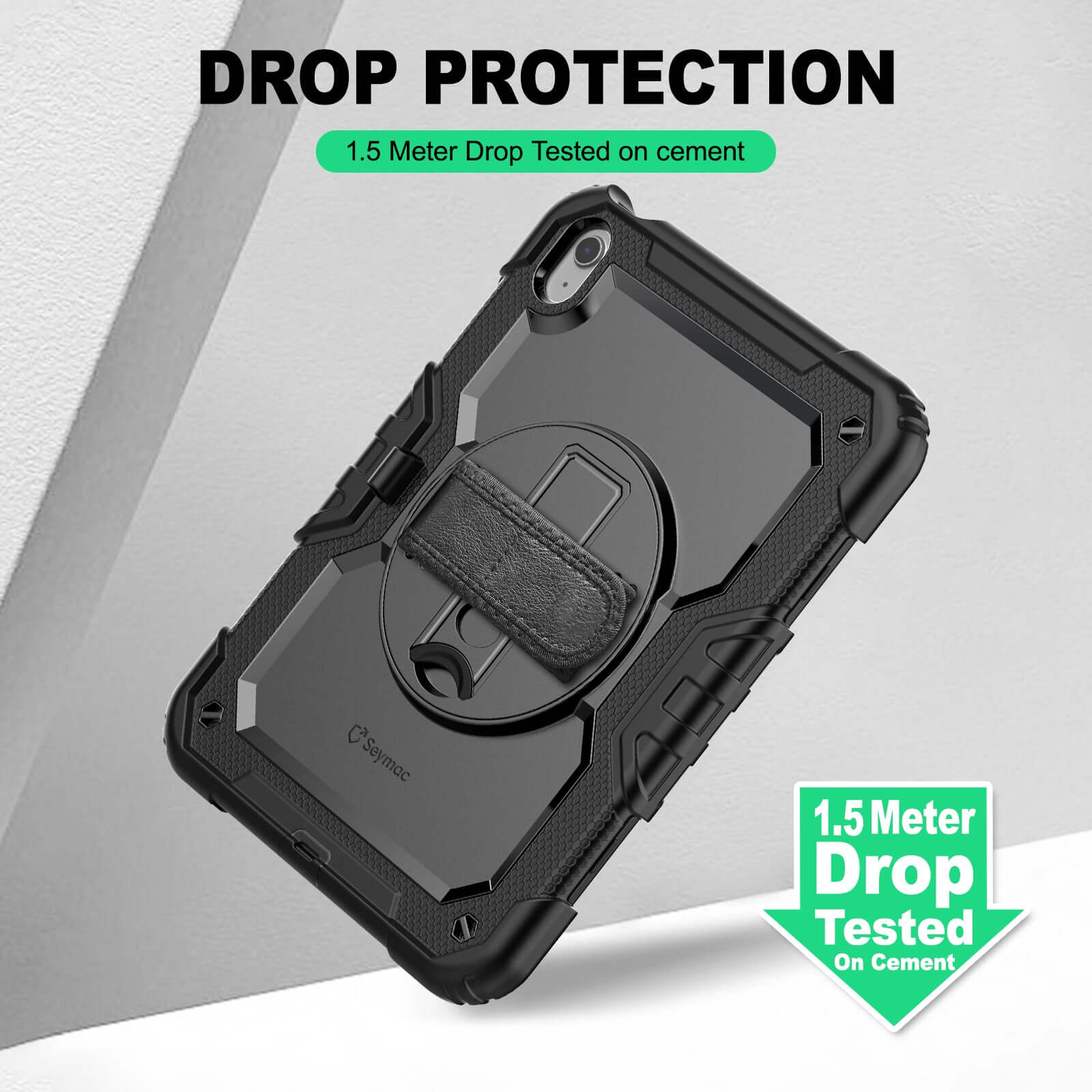 iPad A16/10th Gen rugged case with hand strap, 1.5 meter drop tested protection