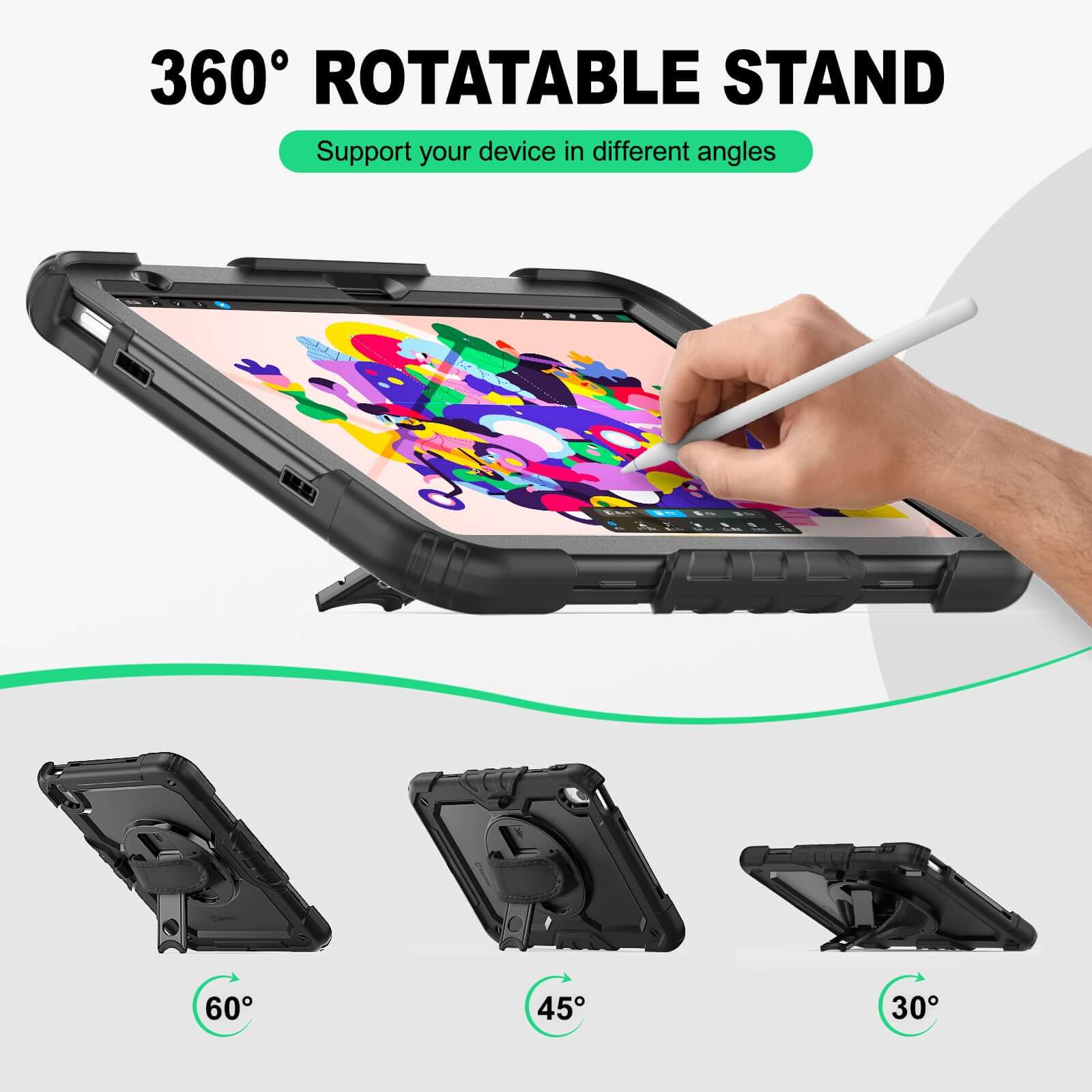 iPad A16/10th Gen rugged case with hand strap, support your device in different angles