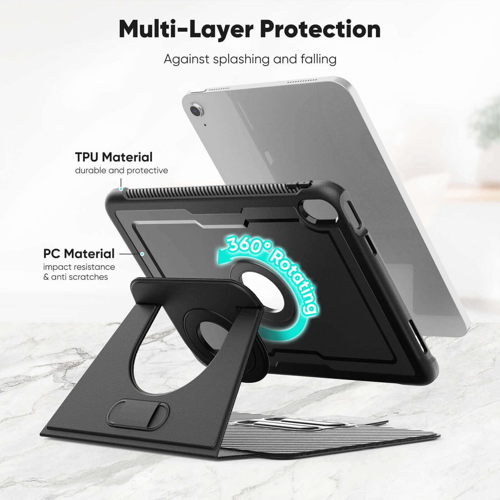 SEYMAC iPad A16 11 Inch Case (2025) showcasing multi-layer protection with 360 rotating stand.