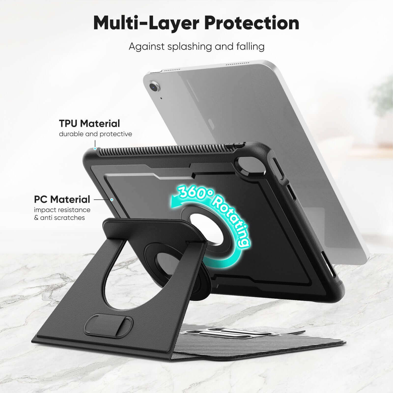 SEYMAC iPad A16 11 Inch Case (2025) showcasing multi-layer protection with 360 rotating stand.