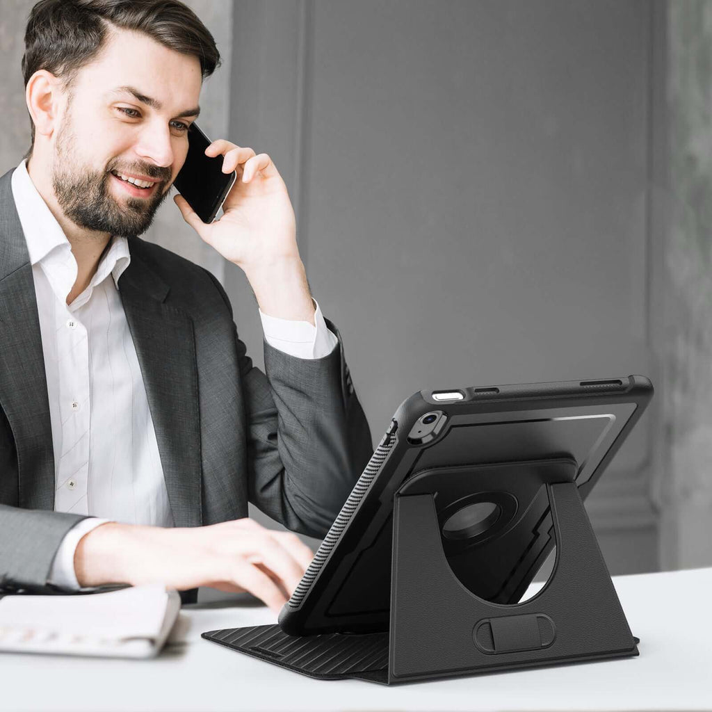 SEYMAC iPad A16 11 Inch Case (2025) in use with a multi-angle stand by a man in a suit.