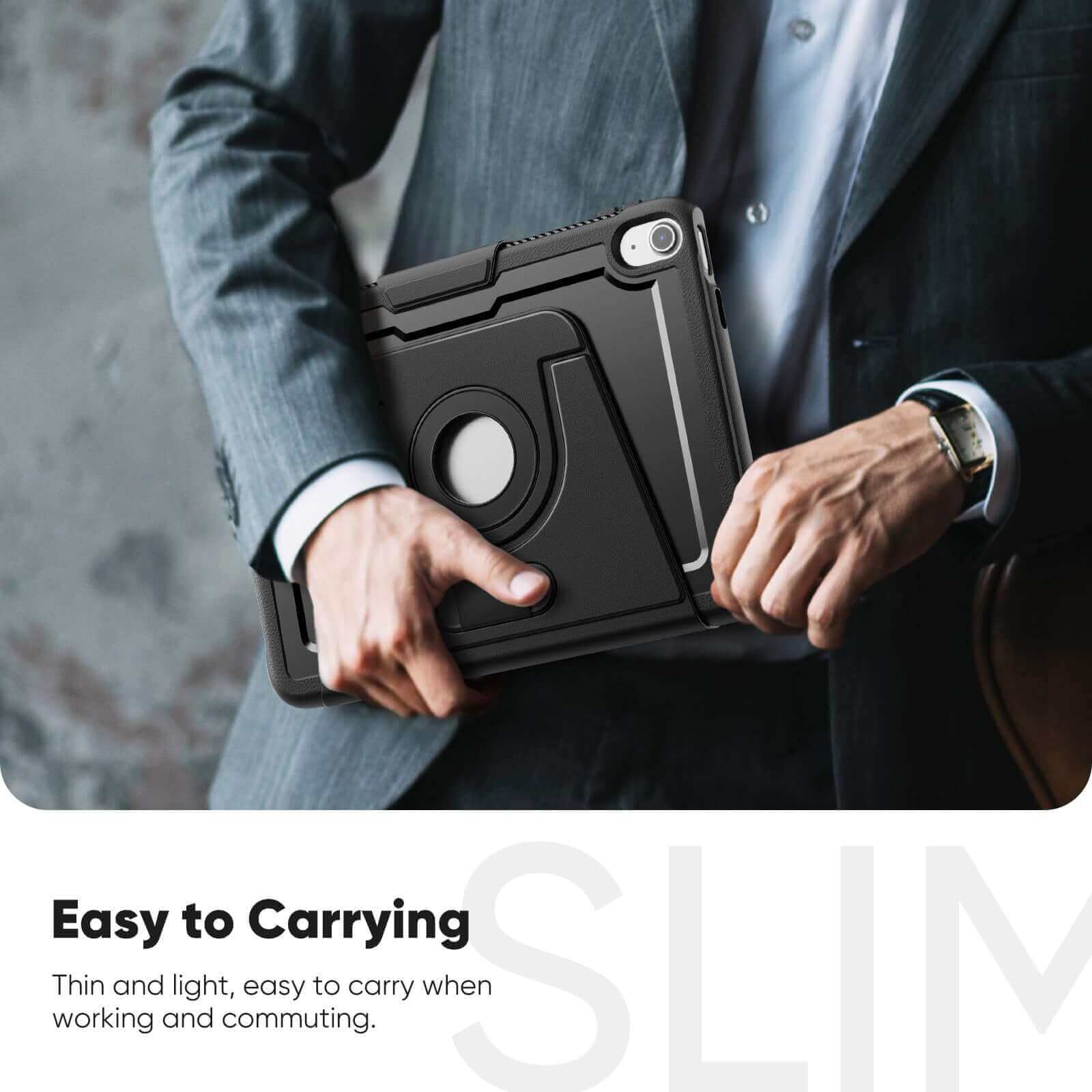SEYMAC iPad A16 11 Inch Case (2025) being carried, showcasing slim and lightweight design for convenience.